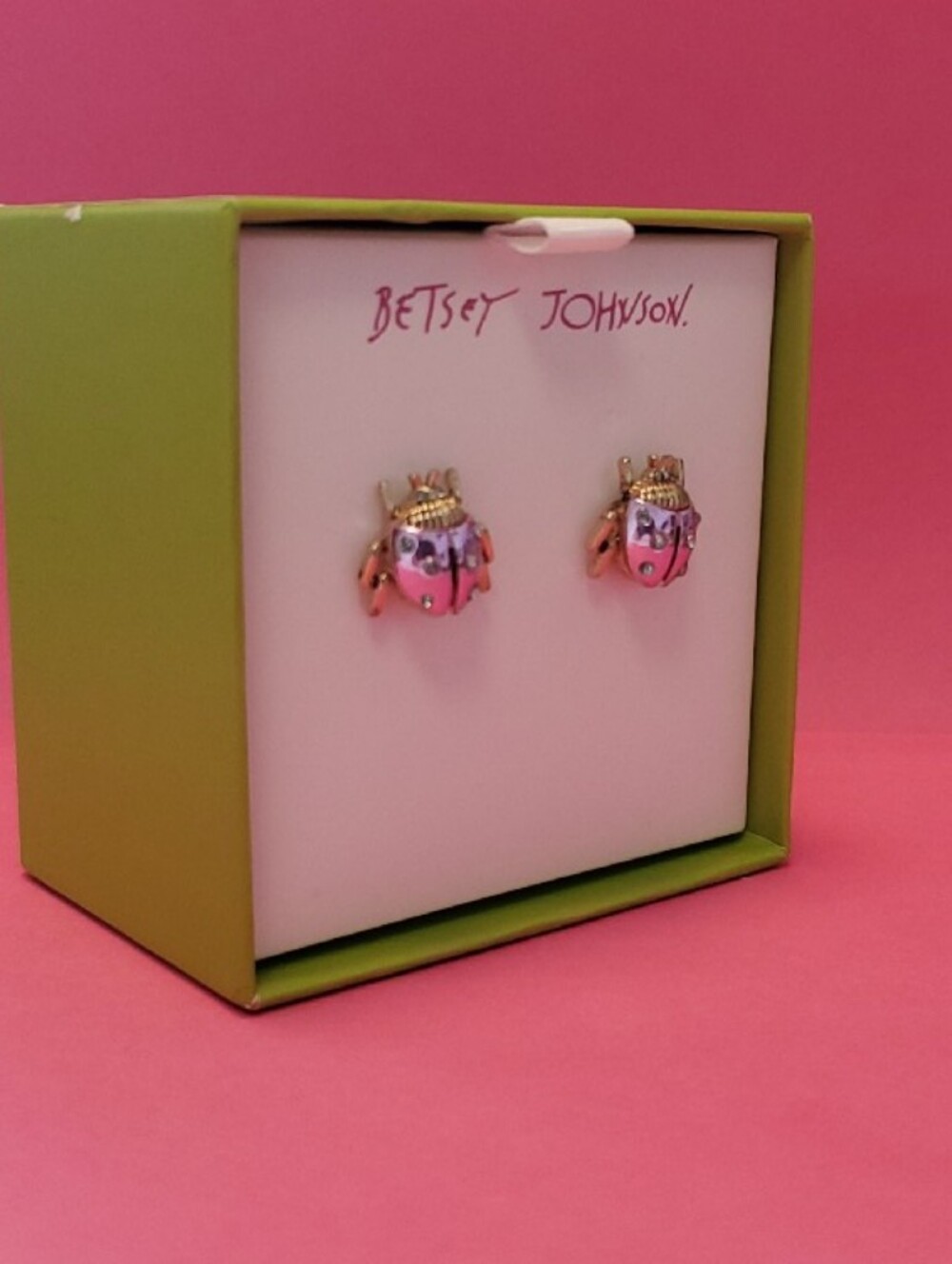 Betsey Johnson Pink and Gold Ladybug Stud Earrings - Picture 3 of 6